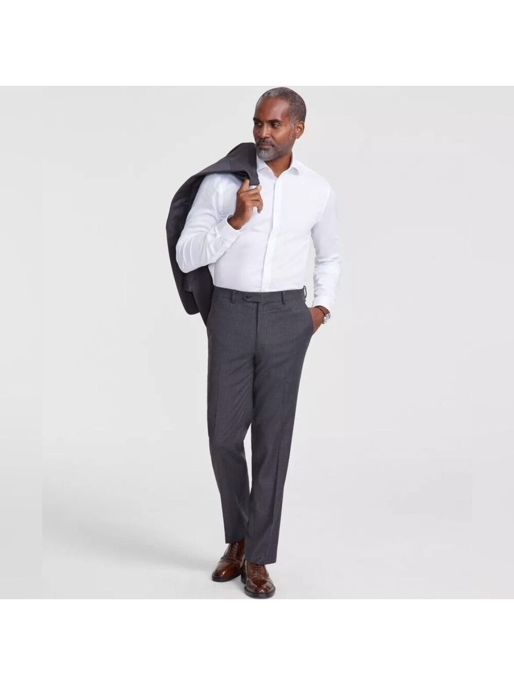 Tallia Men’s Classic Fit Stretch Solid Grey Suit Dress Pants 38Wx30L